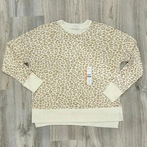 NWT Time & Tru Faded Animal Leopard Print Sweatshirt Crew Neck Pullover Size M